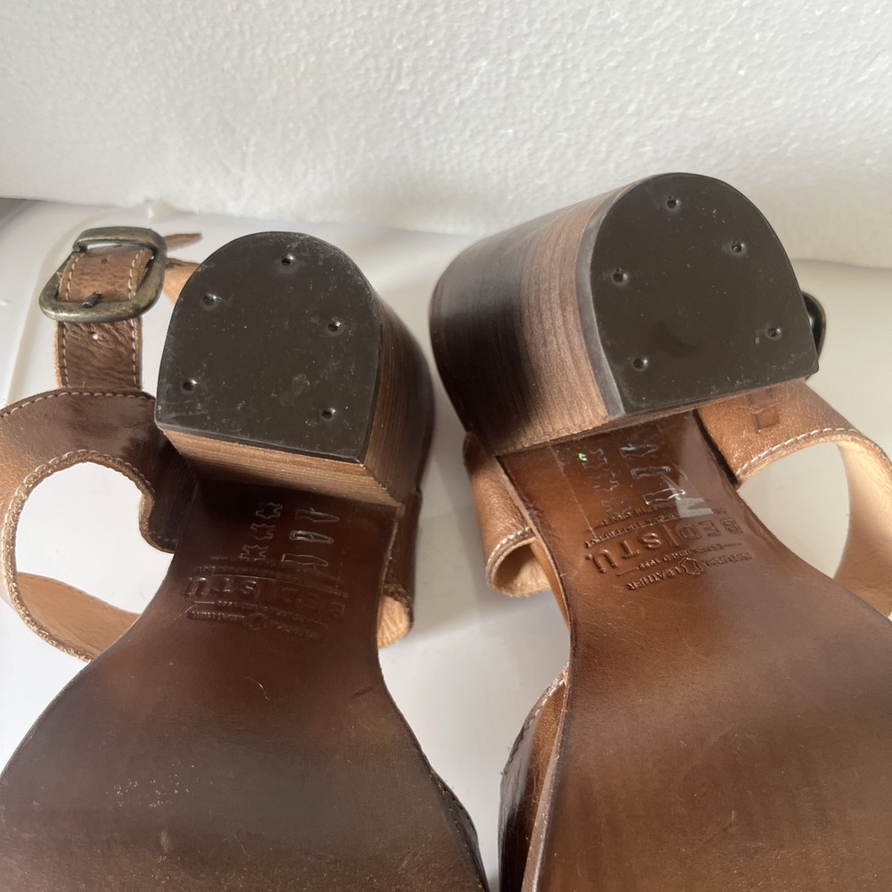 BED STU  Inez Block Heel Strap Leather  Tan  Strap Sandal 9.5 Boho Minimalist - Picture 12 of 13